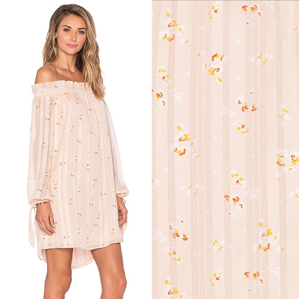WAYF Off Shoulder Dress in Pink Bouquet Print
